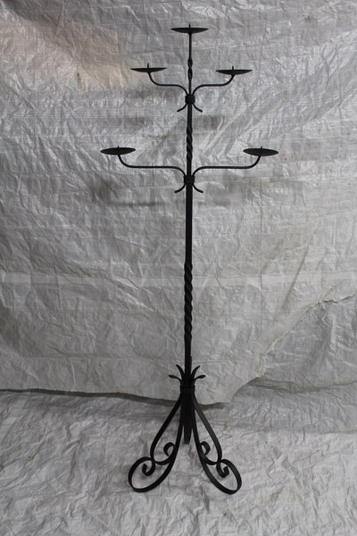 Multi-branch floor-standing wrought iron candelabra