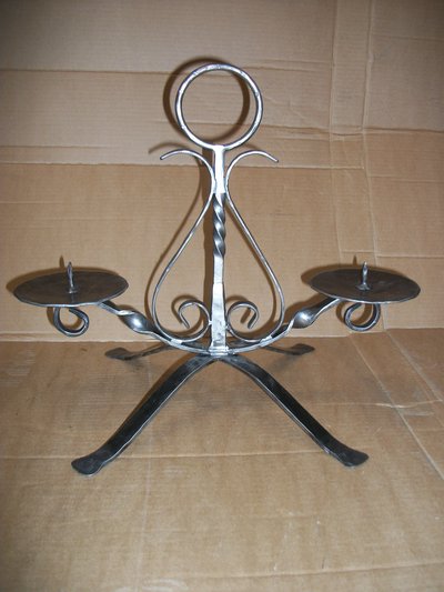 Three-branch wrought iron table candelabra