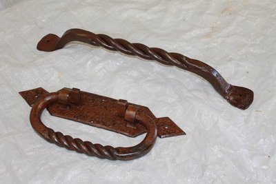 Twisted wrought iron door handle and knocker