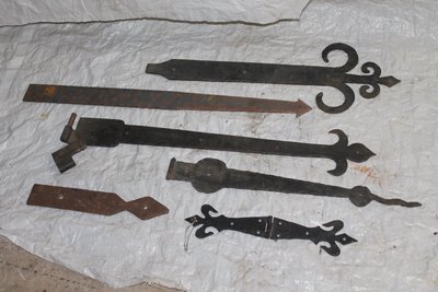 Wrought iron door strap hinges and hardware