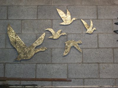 Flying geese, gilded metal wall art