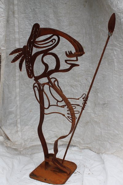 Wrought iron figure sculpture with spear